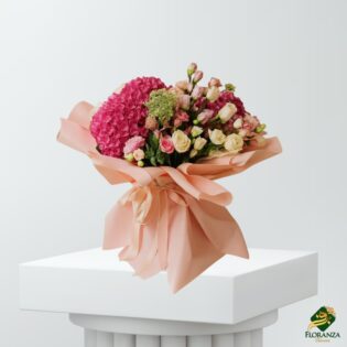 Hydrangeas and roses pink bouquet