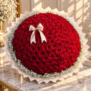 300 Red Roses with Gypsophila