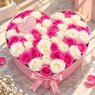 50 Mix Roses with Heart Box