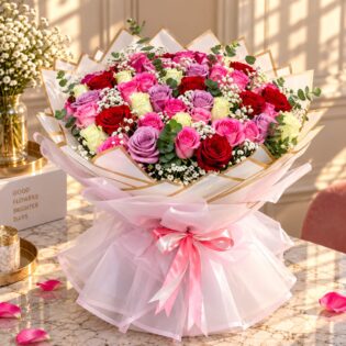 80 mix roses with Ecylptus